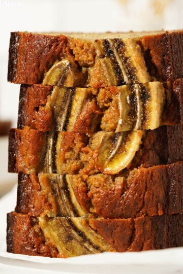 loaf banana bread with some presliced