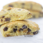 two chocolate chip scones stacked on top of each other