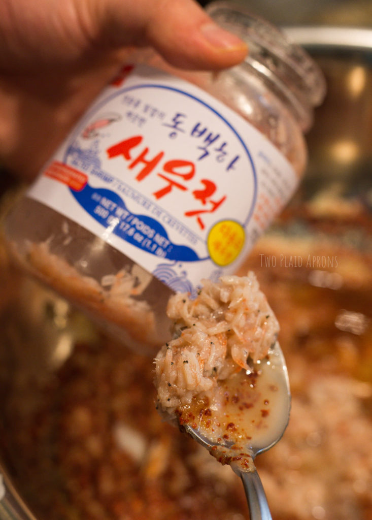 Salted fermented shrimp or saeujoet for kimchi.