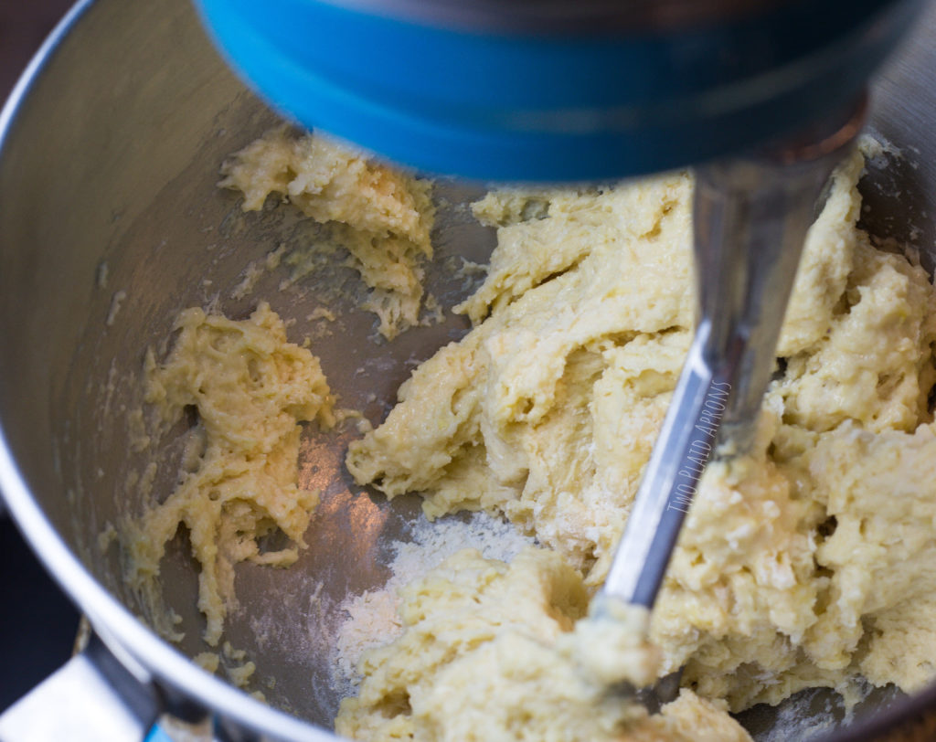 Mix the dough with a paddle attachment until the dough comes together.