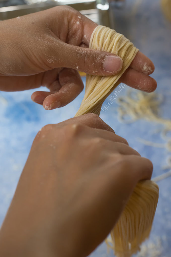 Step 2 of shaping ramen noodles.