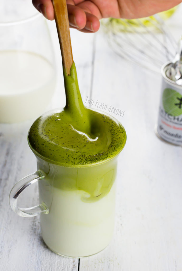 Premium Photo  Cold milk and whipped matcha, glass of dalgona matcha latte.