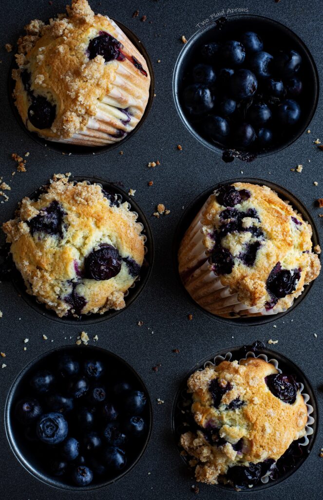 Dairy free blueberry muffins in the cupcake pan.