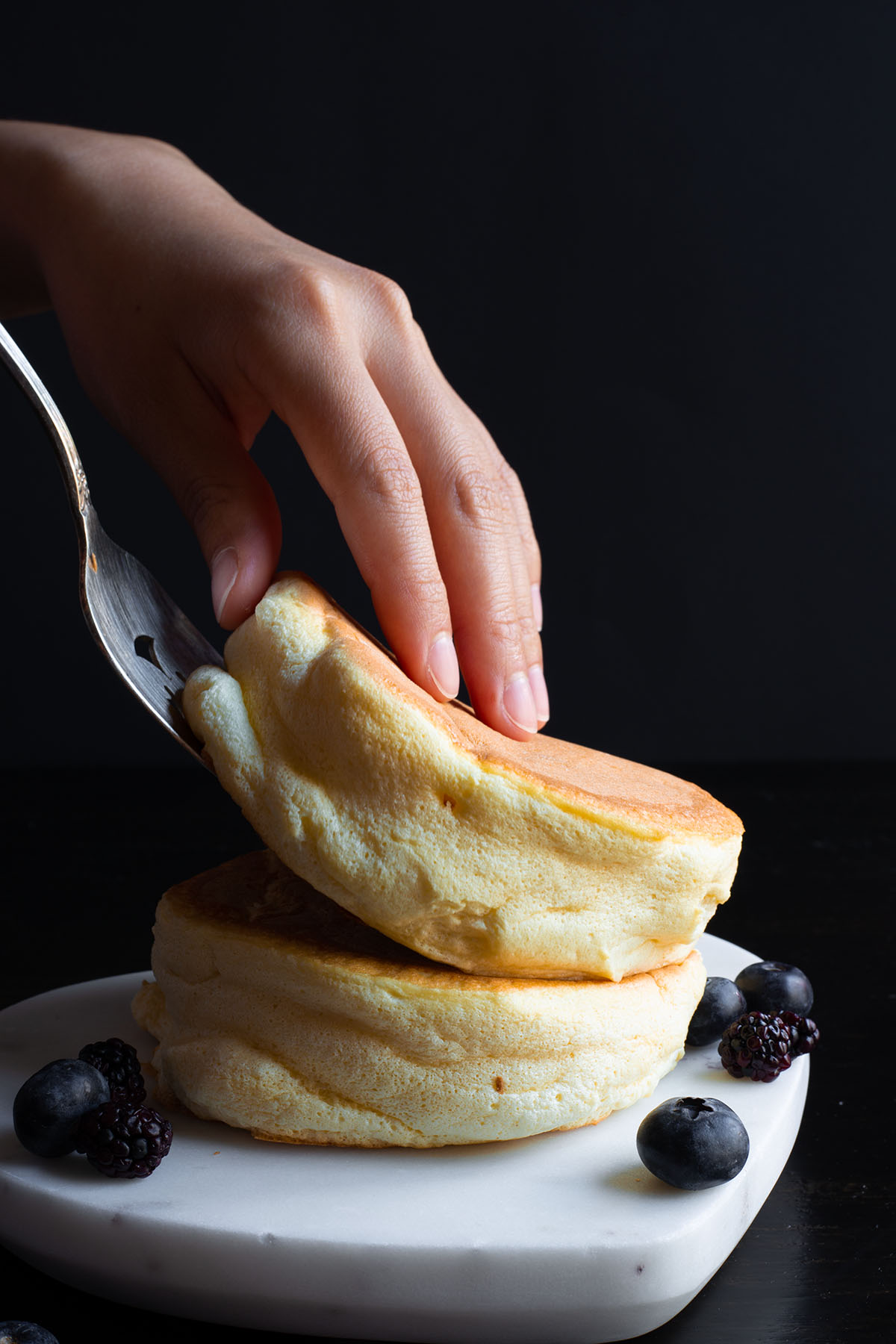 Stacking up our jiggly soufflé pancakes.