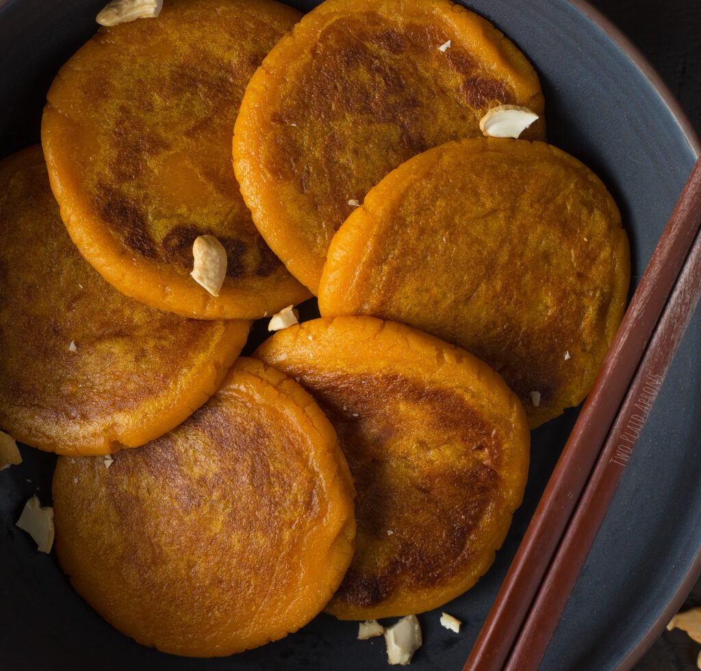 Sweet potato mochi pancake/ hotteok shingled.