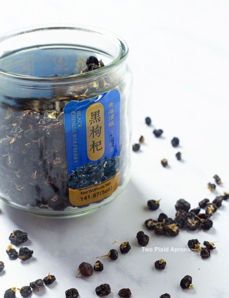 A jar of Chinese black wolfberries.