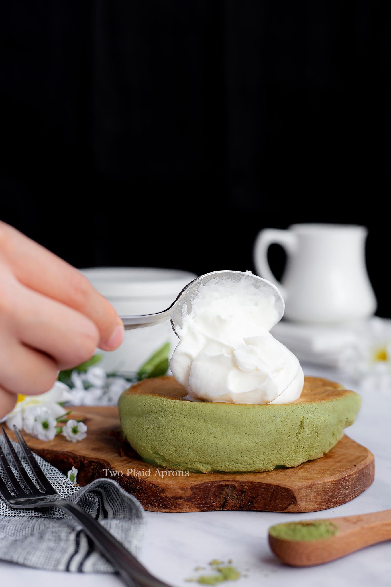 One Egg Matcha Soufflé Pancake Two Plaid Aprons