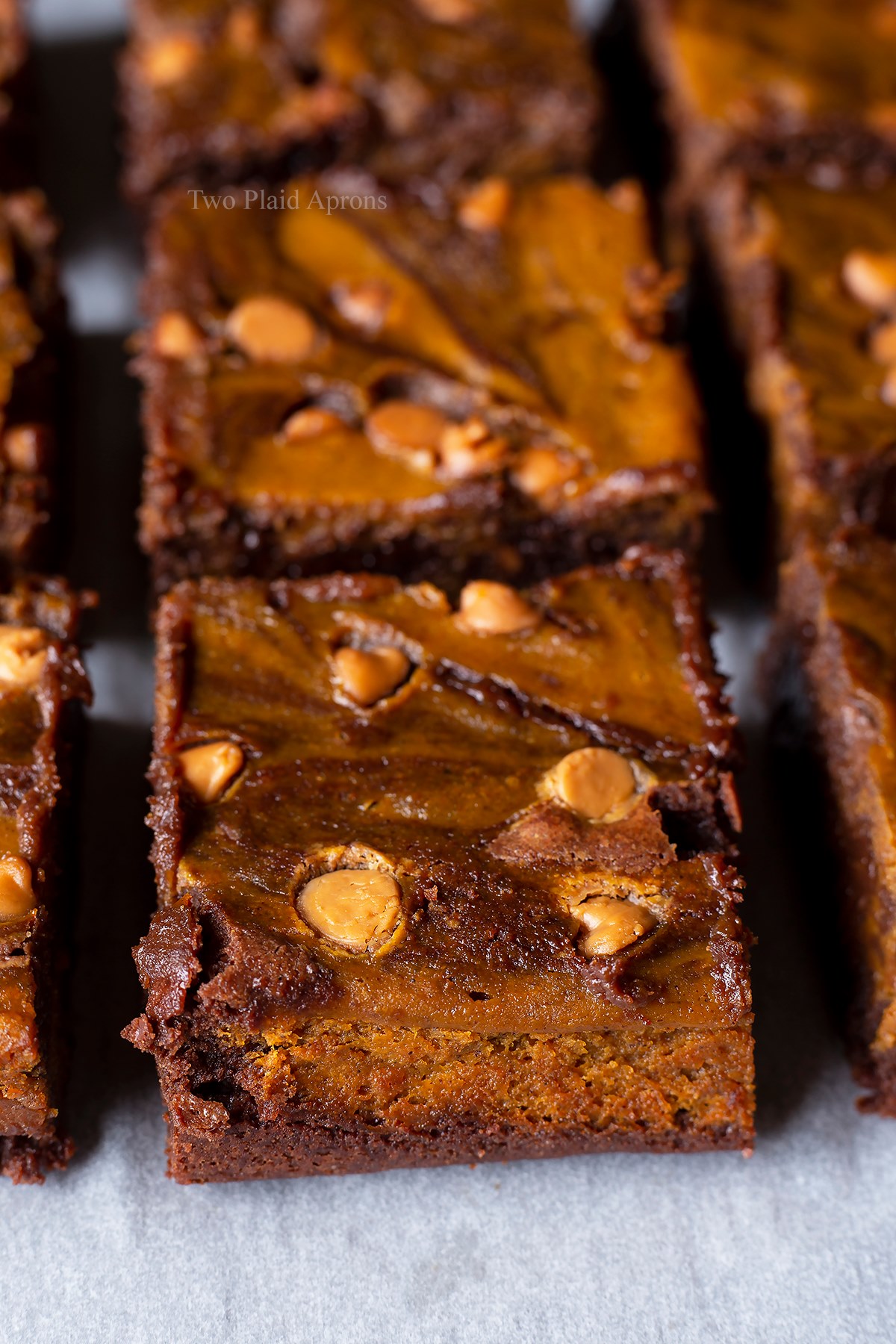 Front angle view of the pumpkin butterscotch brownies.