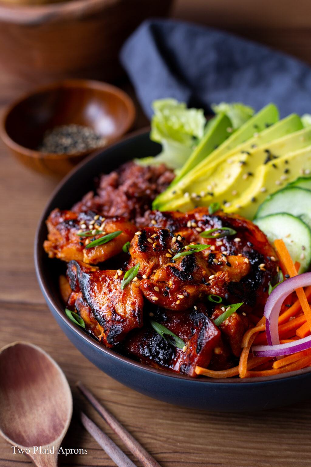 Spicy Korean BBQ Chicken Rice Bowl | Two Plaid Aprons