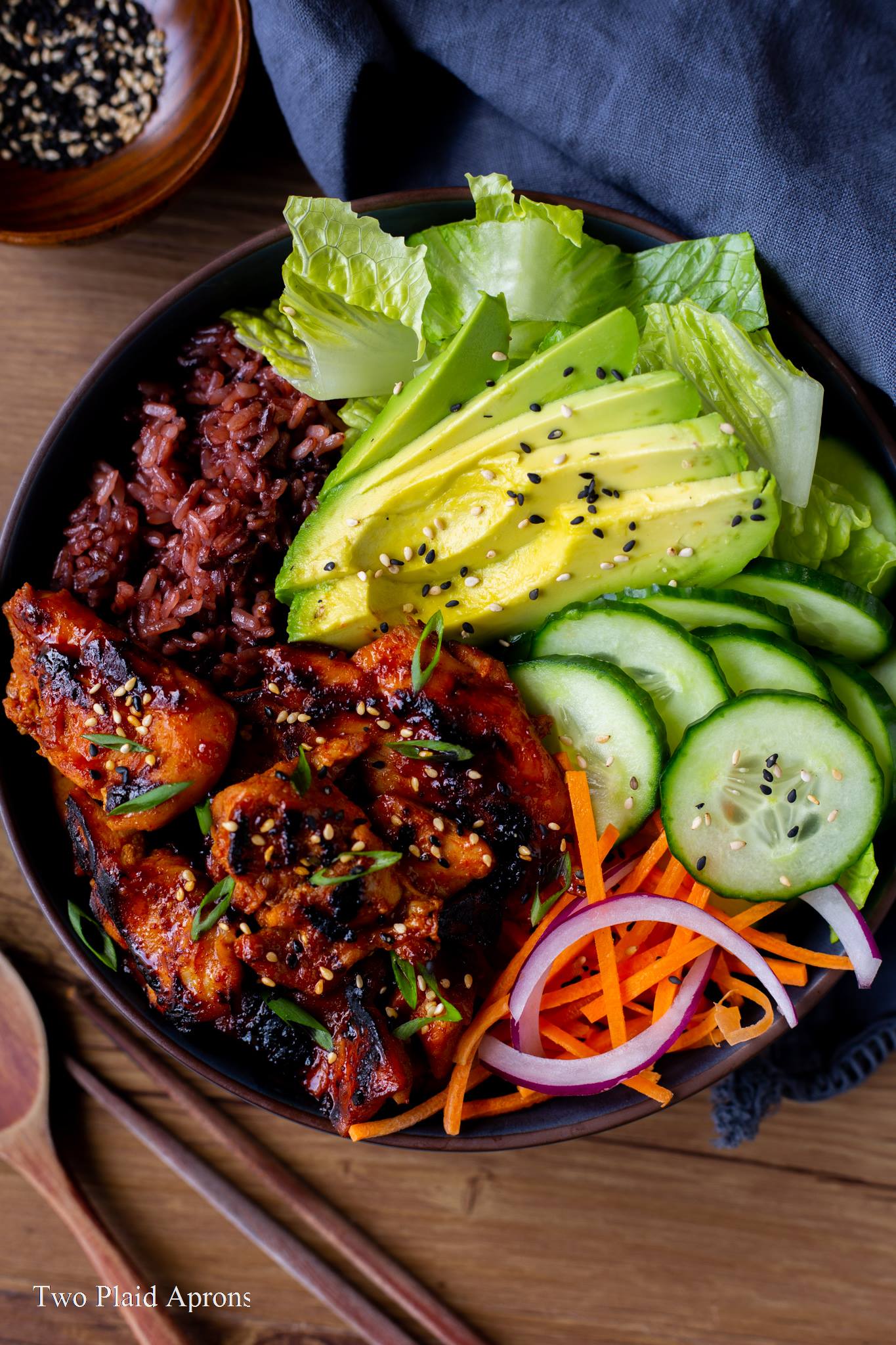 Spicy Korean BBQ Chicken Rice Bowl | Two Plaid Aprons