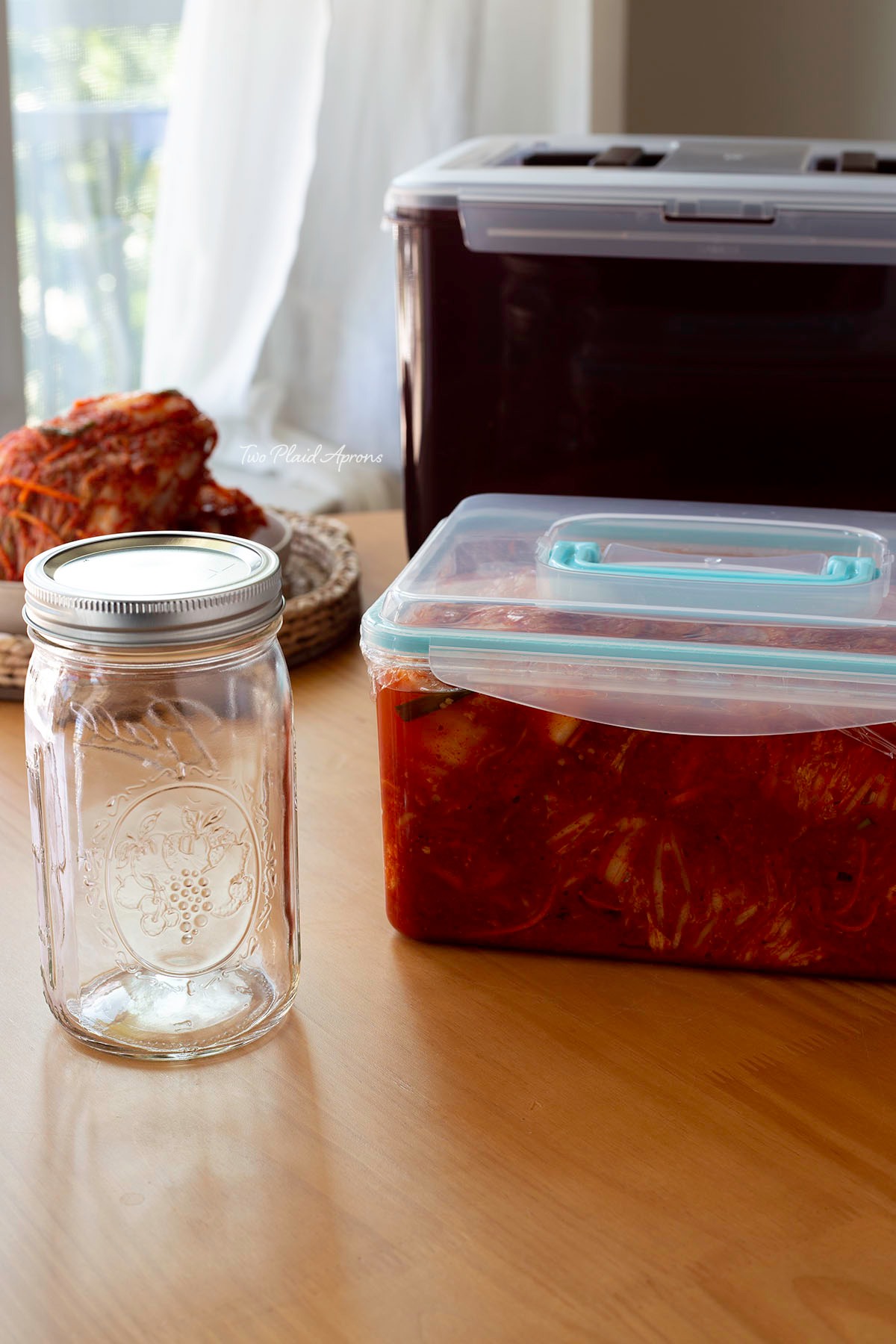 Containers for storing kimchi.