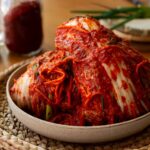 Vegan kimchi on a plate.