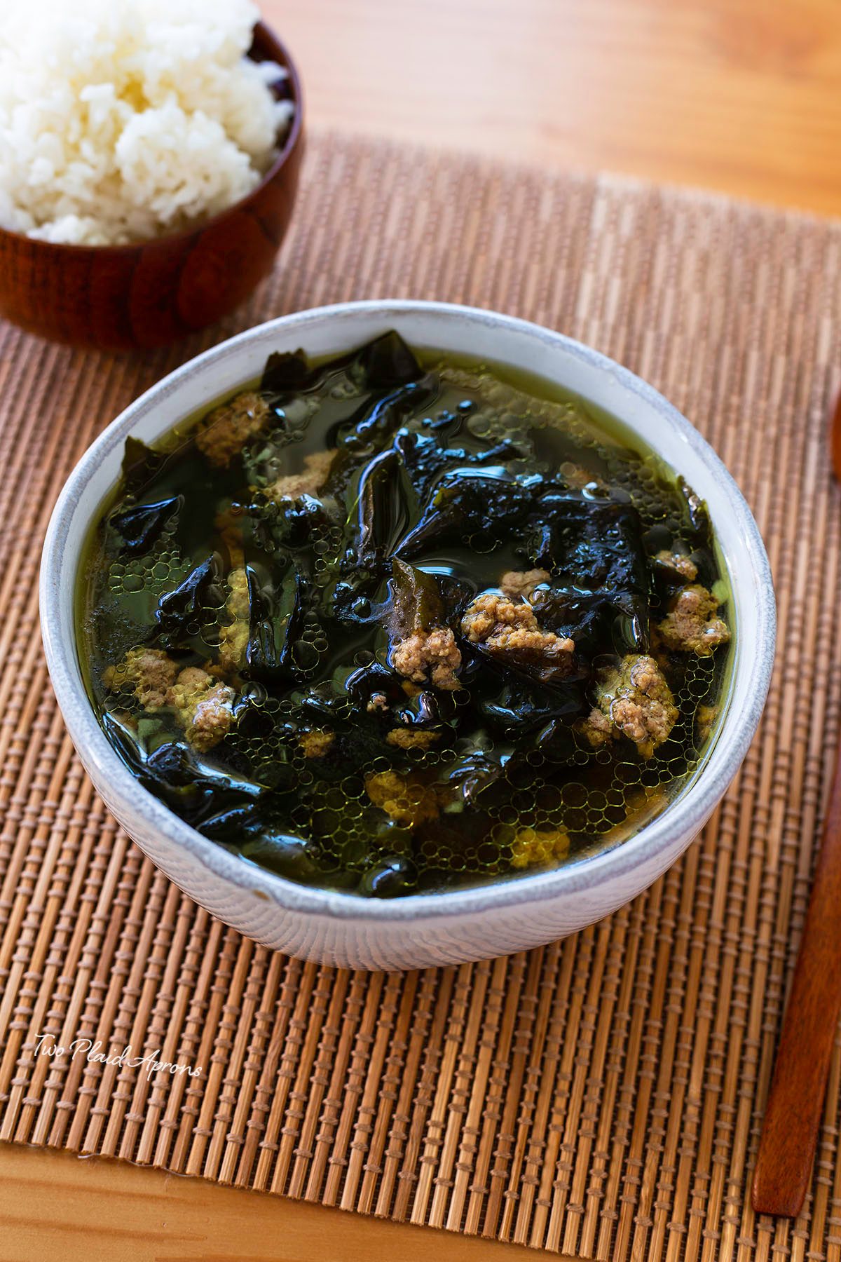 Close up of a bowl of miyeok guk.