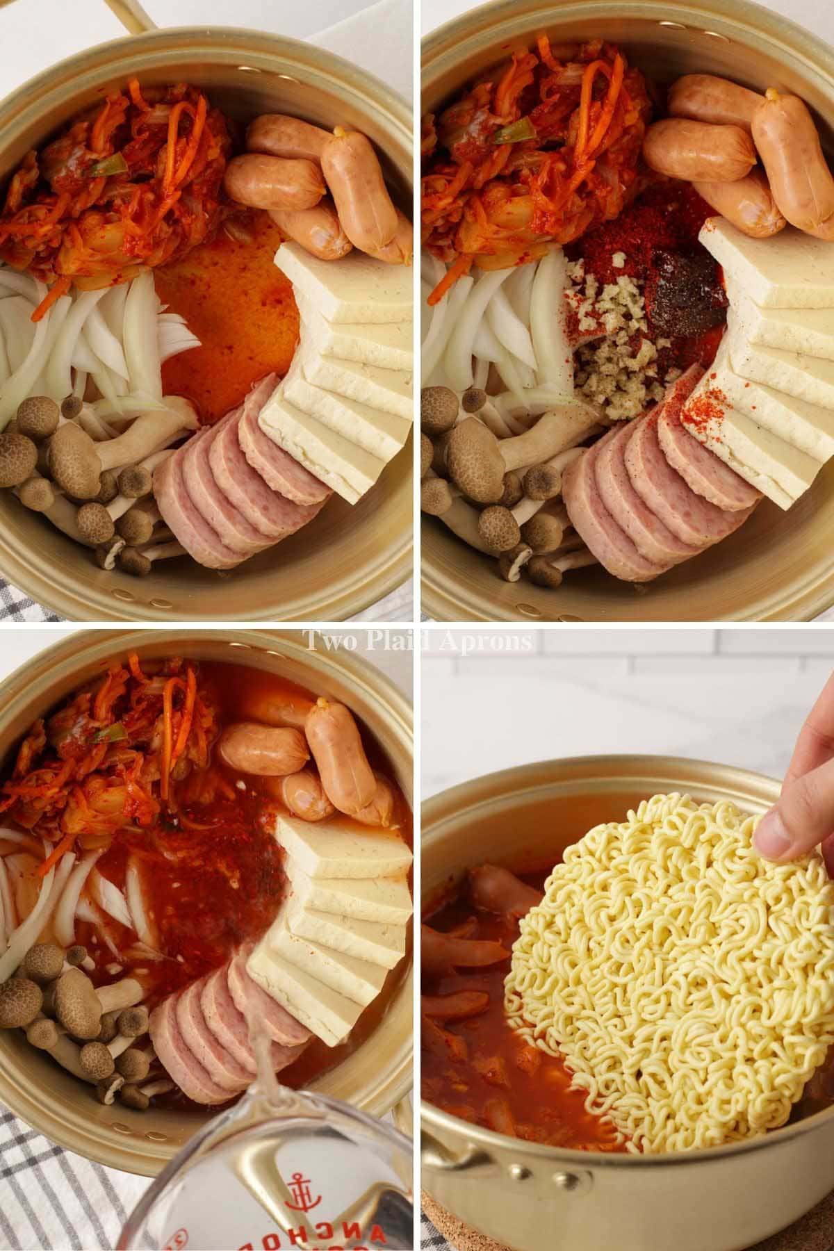 Step by step of how to make budae jjigae for one.