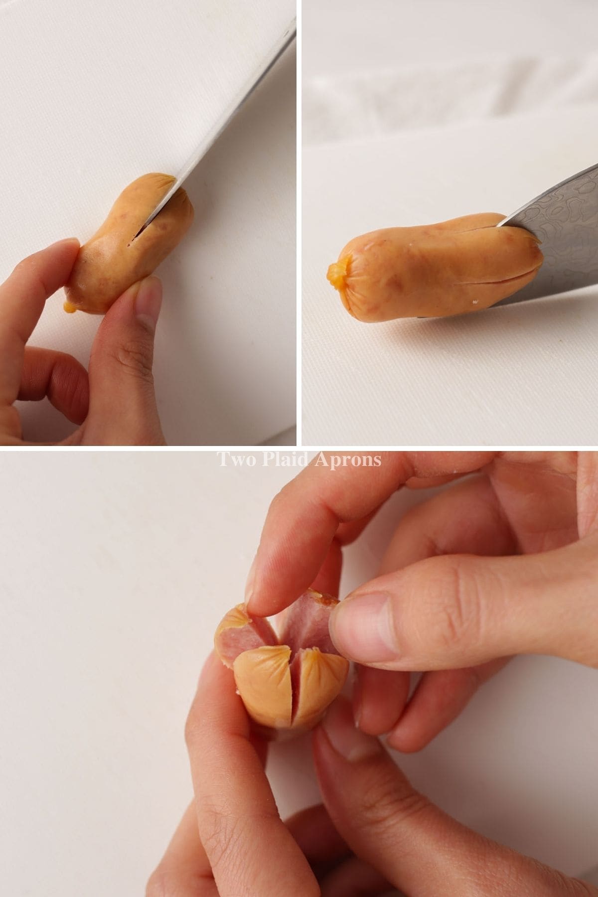Step by step of how to make mini sausage octopus.