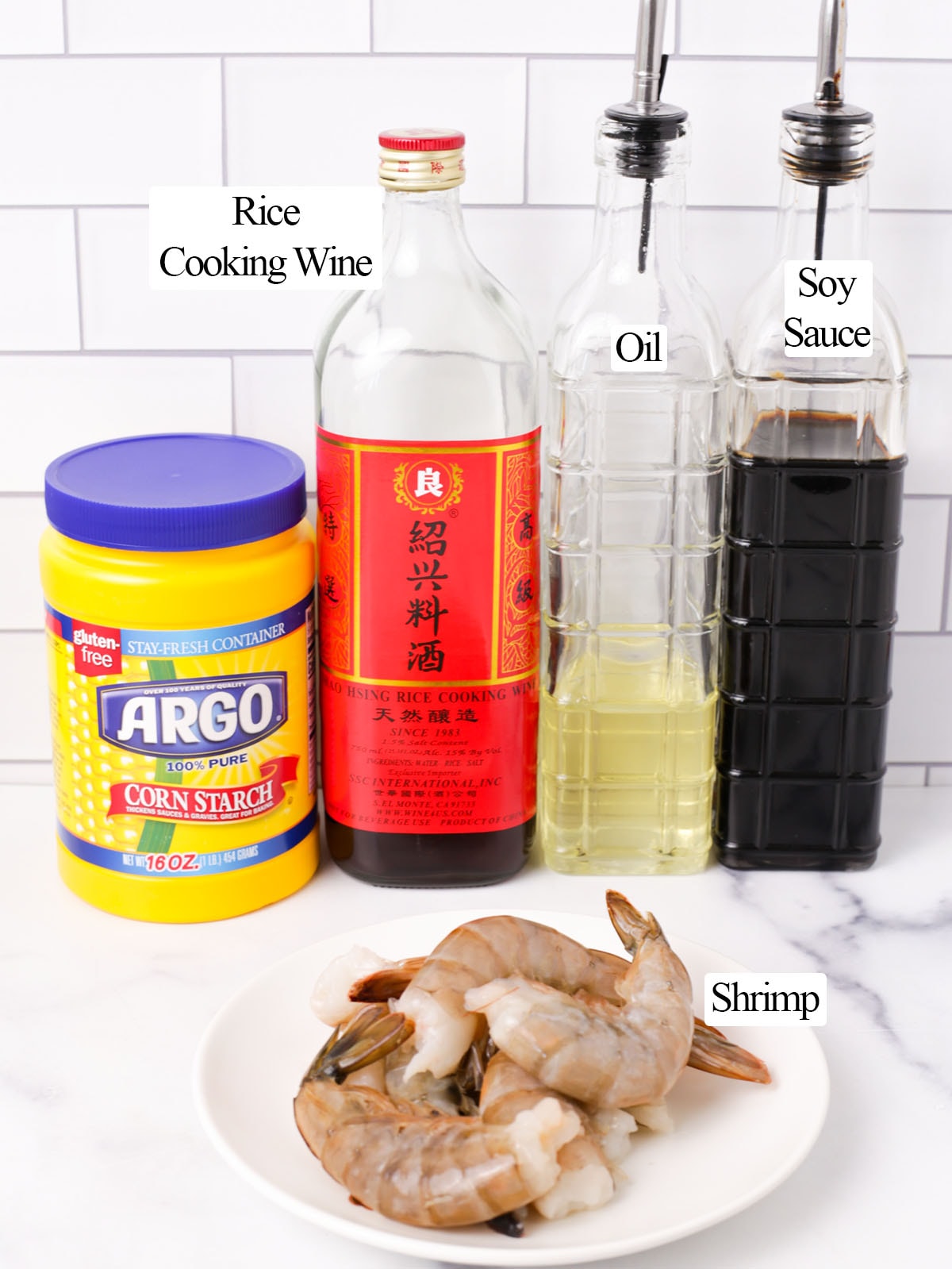 Ingredients for marinating shrimps for stir frying.