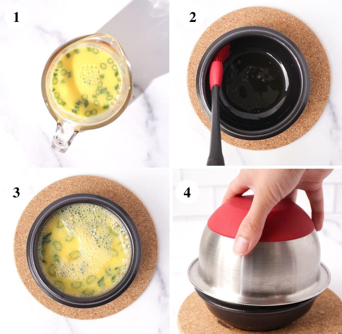 Step by step of how to make Korean steamed egg in an earthenware bowl.