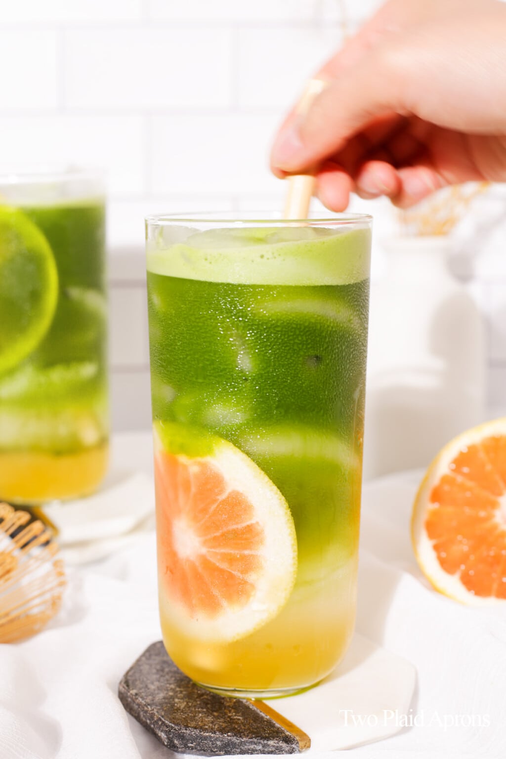 Grapefruit Matcha Tonic Two Plaid Aprons