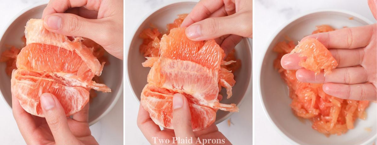 Showing how to peel a grapefruit.