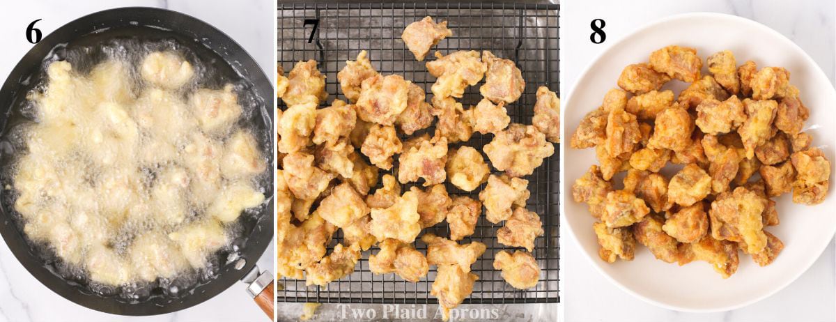 Steps on how to fry chicken thigh pieces.