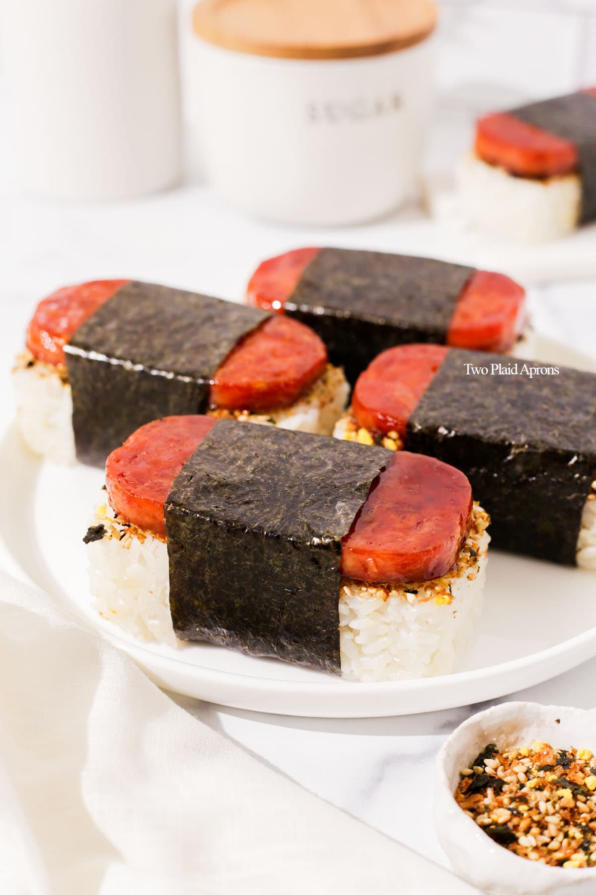 Spam musubi on plate.