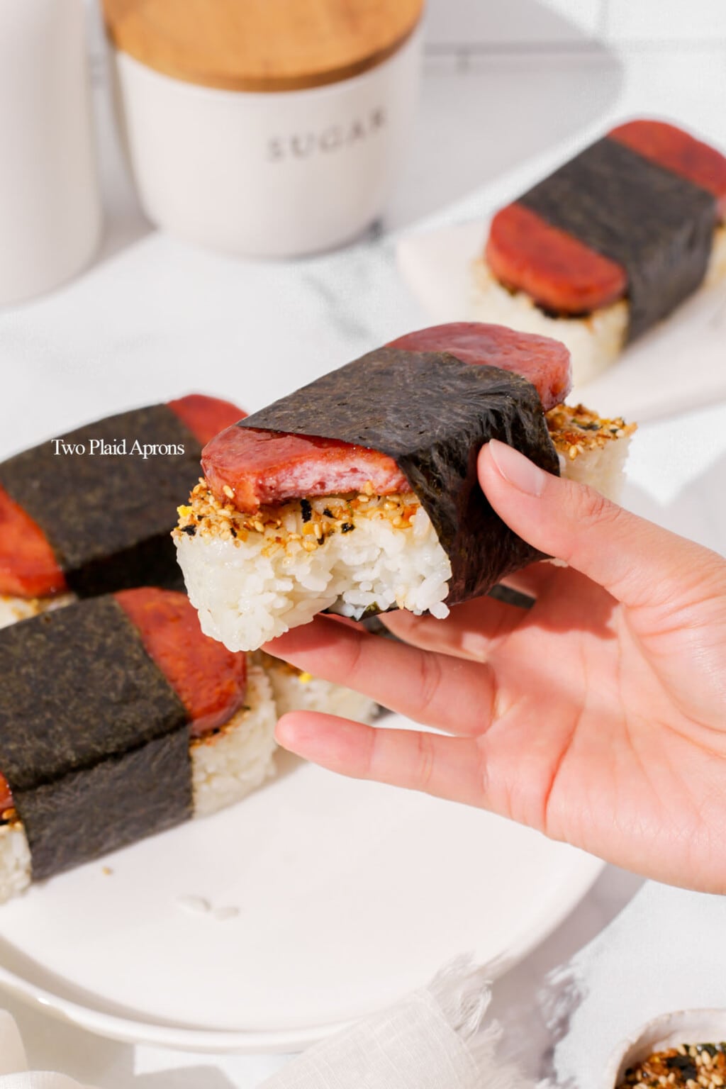 Hawaiian Spam Musubi Two Plaid Aprons