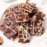 A plate of chocolate saltine toffee crackers.