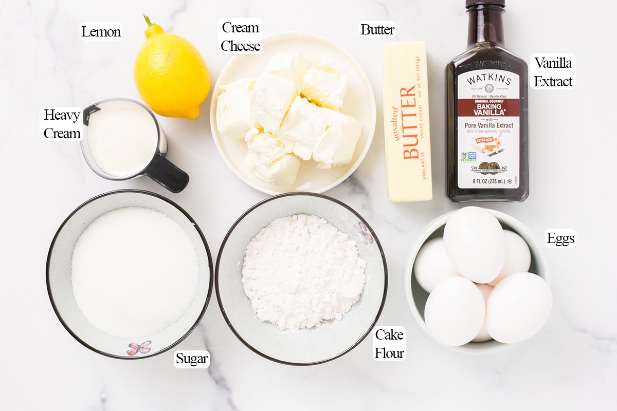 Ingredients for Japanese cheesecake.