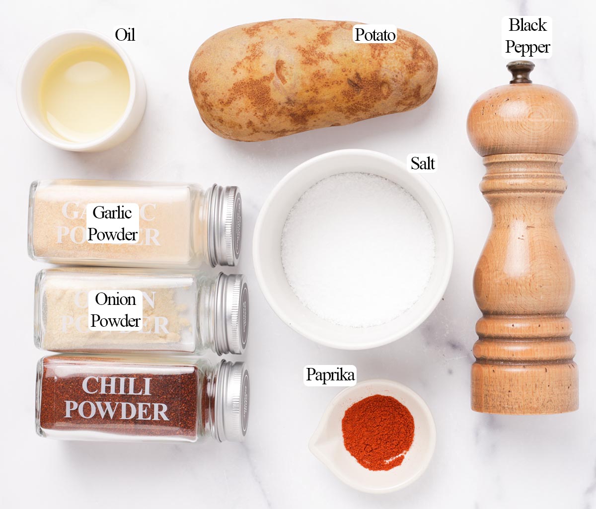 Ingredients for air fryer potato wedges.