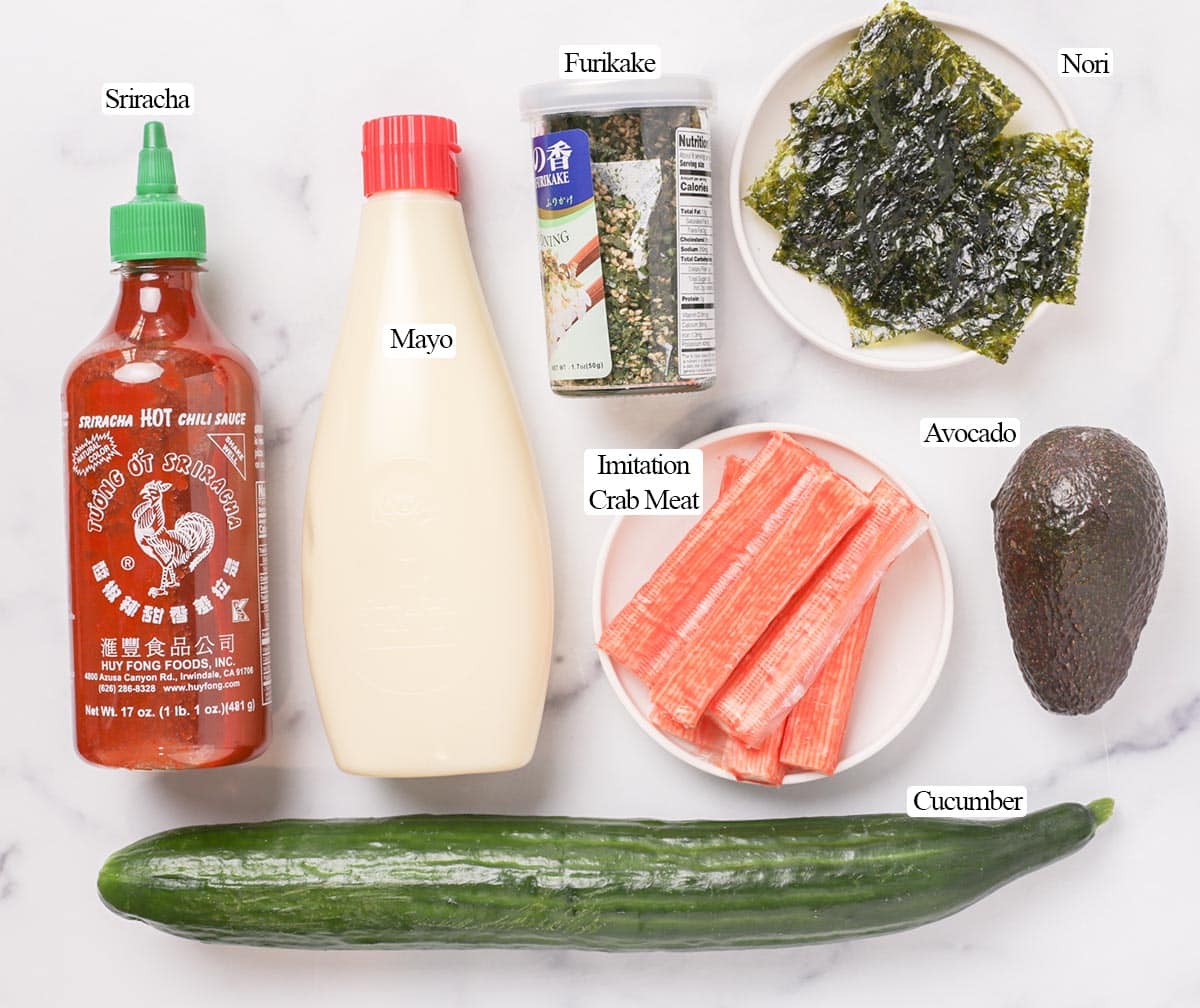 Ingredients for sushi bake.