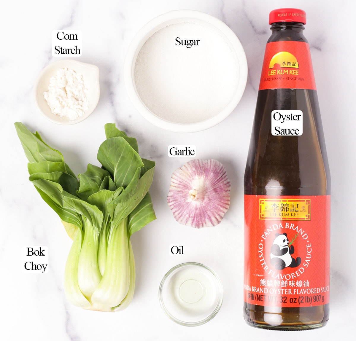 Ingredients for bok choy with oyster sauce.
