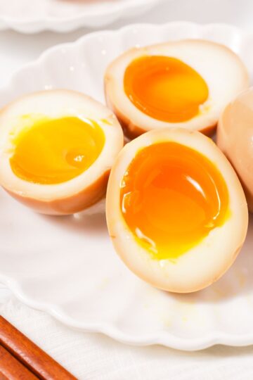 A plate of ramen eggs.
