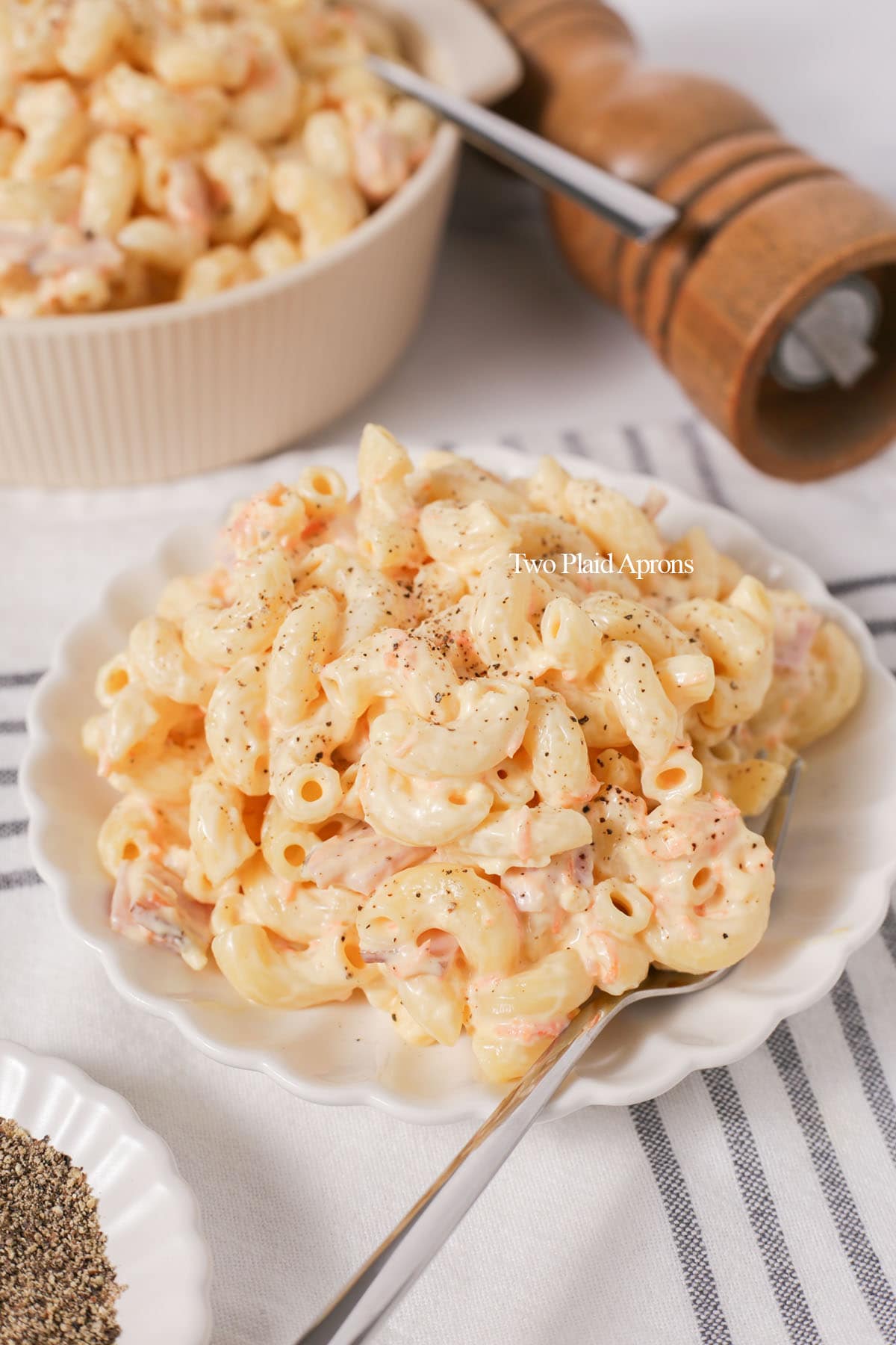 Hawaiian mac salad on a plate.