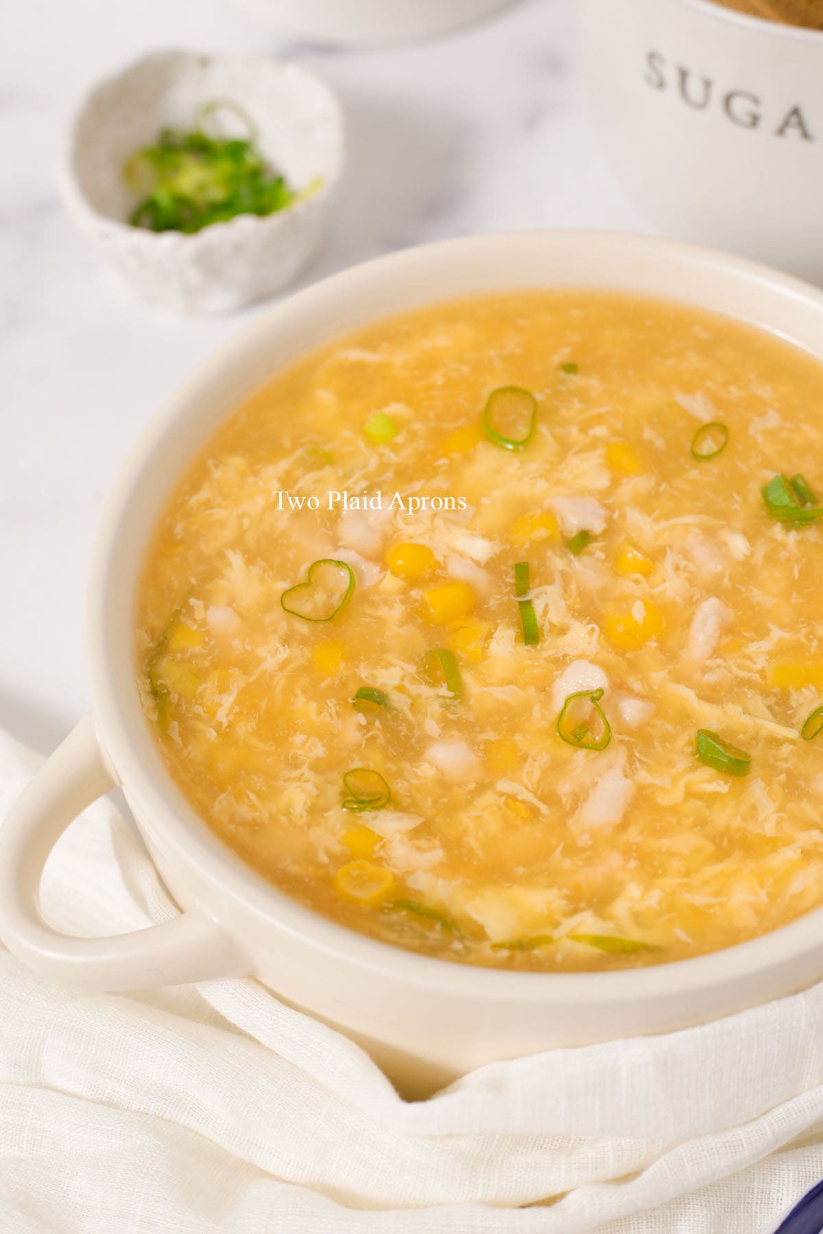 Close of chicken and corn soup.