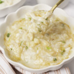 A spoonful of chicken congee.