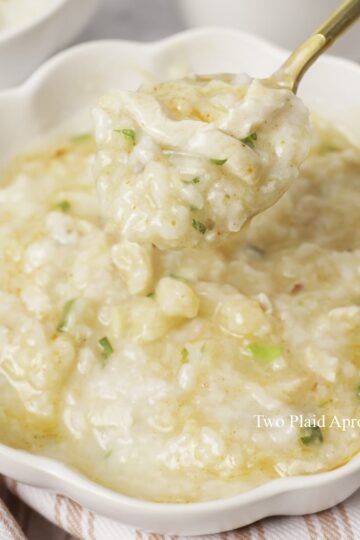 A spoonful of chicken congee.