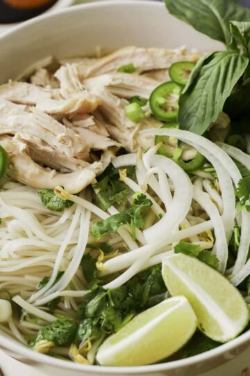 A bowl of rotisserie chicken pho.
