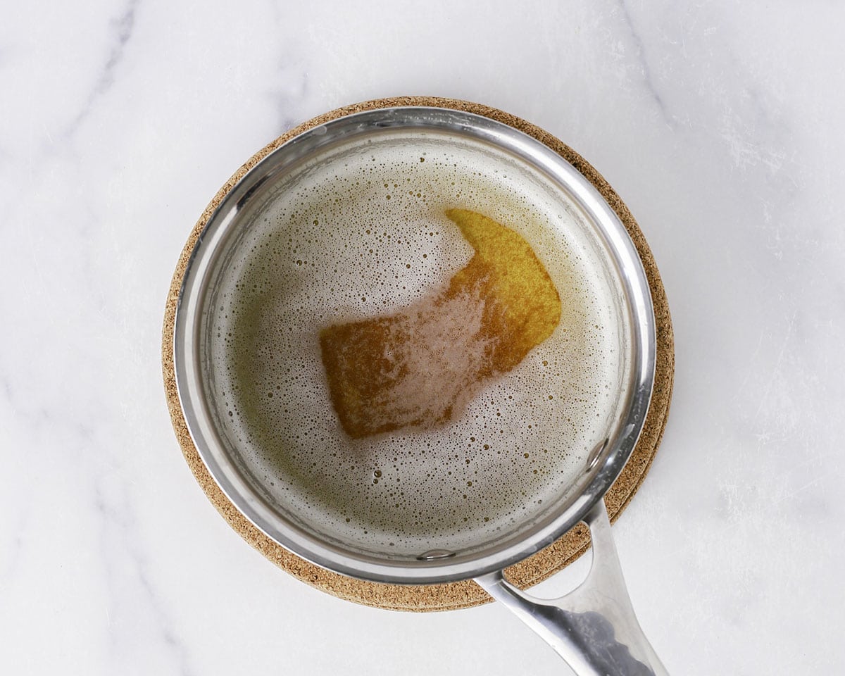 Browned butter in a saucepan.